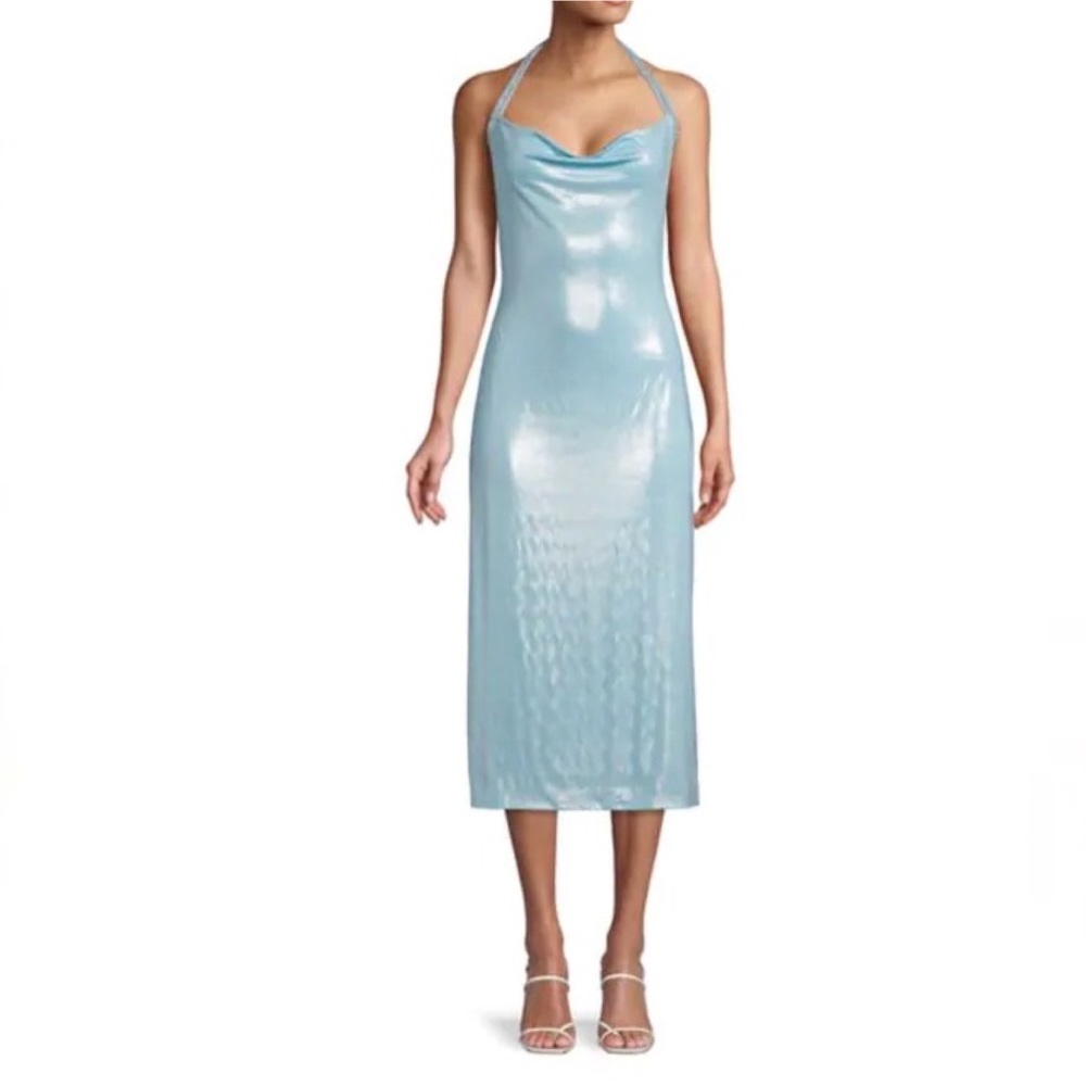 Light Blue Satin Halter Midi Dress